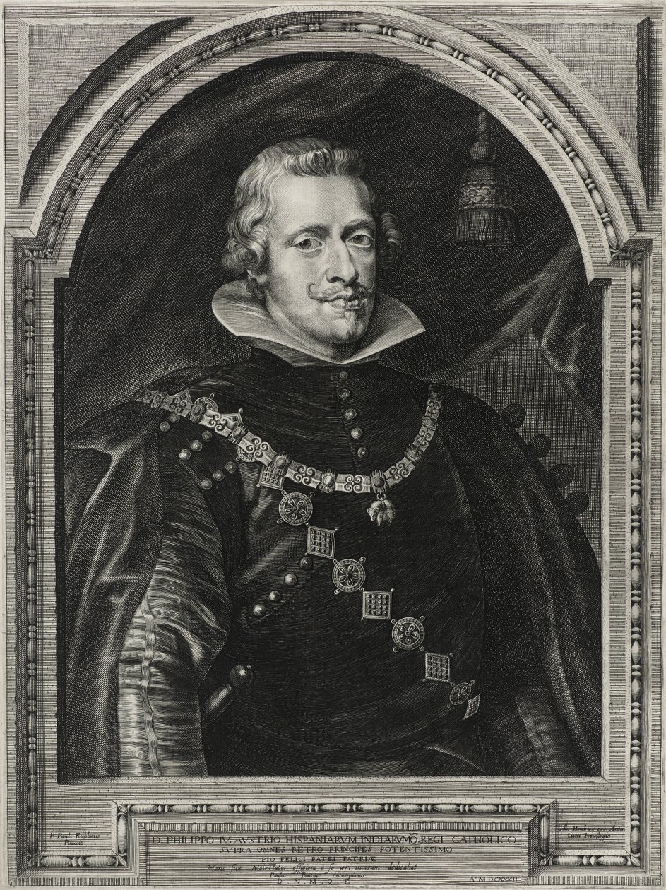 Filip IV, konge av Spania, gravert av Paulus Pontius (1603-58), 1632 (gravering på lagt papir) av Anthony van after Dyck