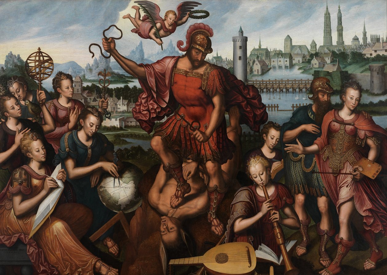 Mars, omgitt av kunst og vitenskap, erobrer uvitenhet av Anthuenis (1536 1613) Claeissins or Claeissens
