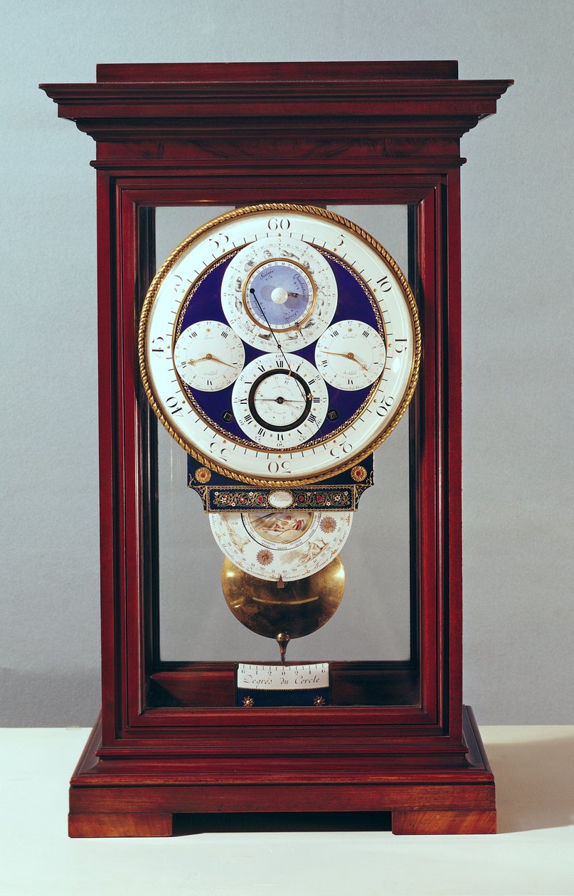 Klokke med fire skiver og stjernetegnene, 1765-89 (tre og malt emalje) av Antide Janvier