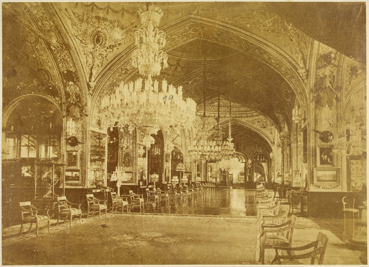 Talar-i Muzeh, også kalt Talar-i Salam (publikumssal), Gulistan Palace, Teheran, 1880-90 av Antoin Sevruguin