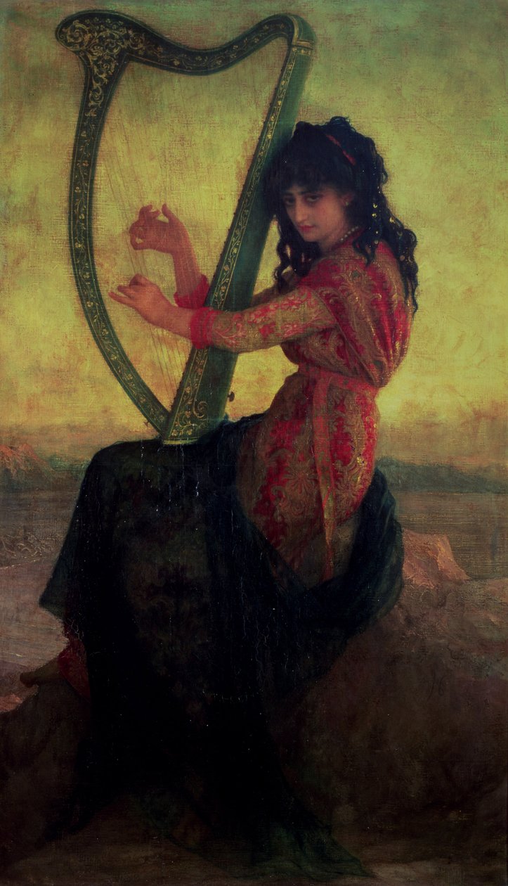 Muse som spiller harpe av Antoine Auguste Ernest Herbert or Hebert
