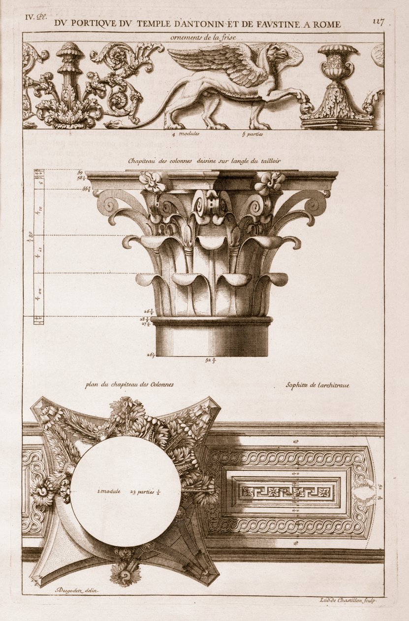 Temple of Antoninus and Faustina, detaljer fra portikoen, fra 