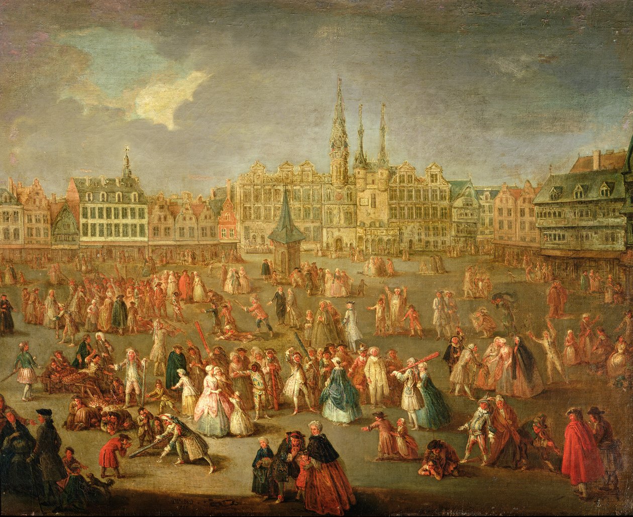 Grand Place under Mardi Gras, Cambrai, 1765 av Francois Aubert