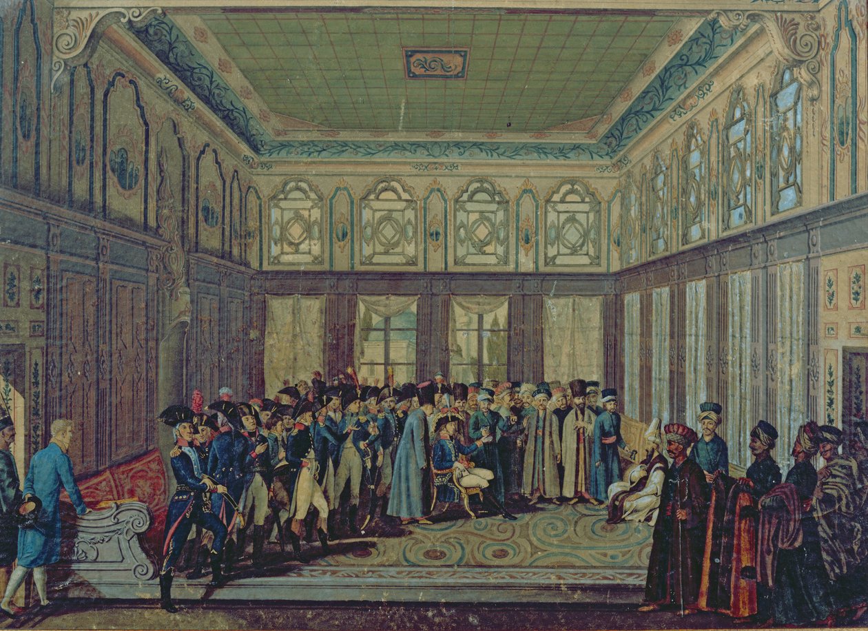 Mottakelse av general Aubert-Dubayet av storvesiren til sultanen i Konstantinopel, 1796-97 av Antoine Laurent Castellan