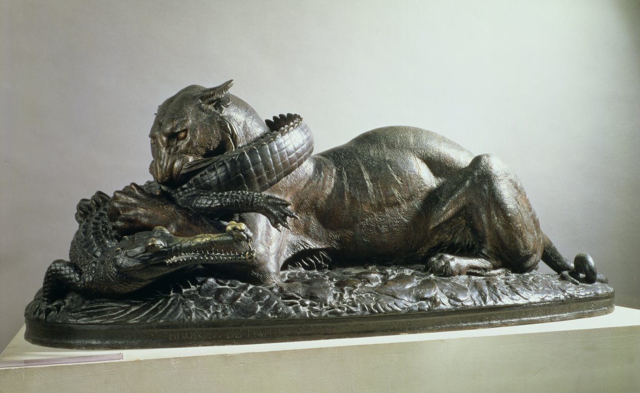 Tiger som sluker en alligator, 1832 (bronse) av Antoine Louis Barye