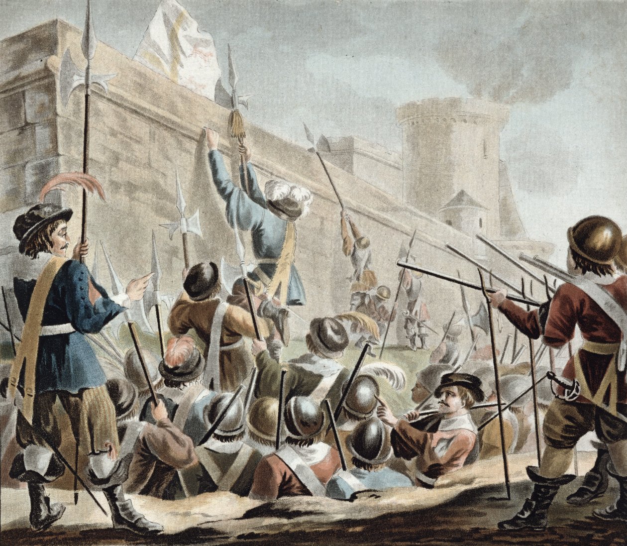 Angrep på Boulogne-Sur-Mer, gravert av Jean Baptiste Morret (fl. 1790-1820) 1788 av Antoine Louis Francois Sergent Marceau