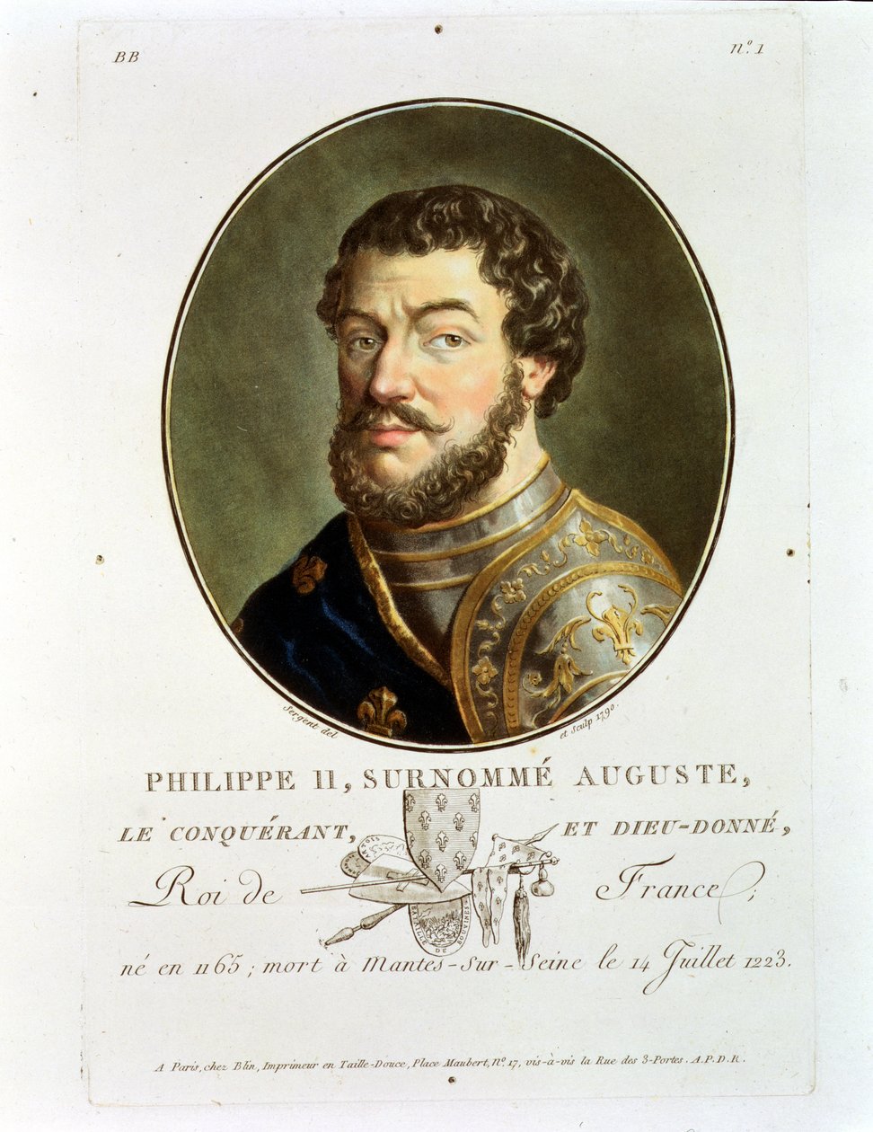 Portrett av Filip II, kalt Augustus, konge av Frankrike (1165-1223), 1790 av Antoine Louis Francois Sergent Marceau