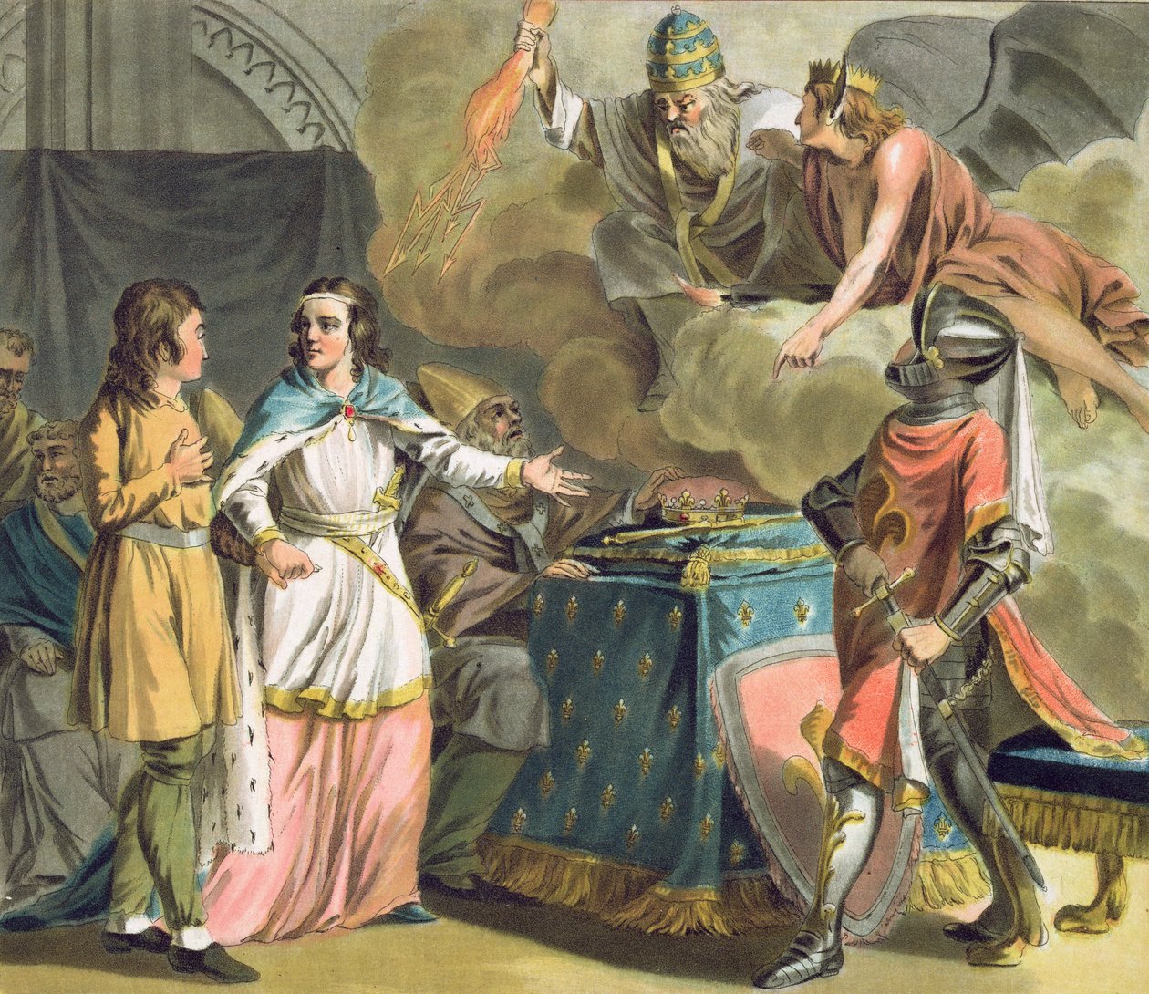 Under Philippe le Bel (1268-1312) administreres staten av Tiers av General Estates, gravert av Jean Baptiste Morret (fl. 1790-1820), 1789 av Antoine Louis Francois Sergent Marceau