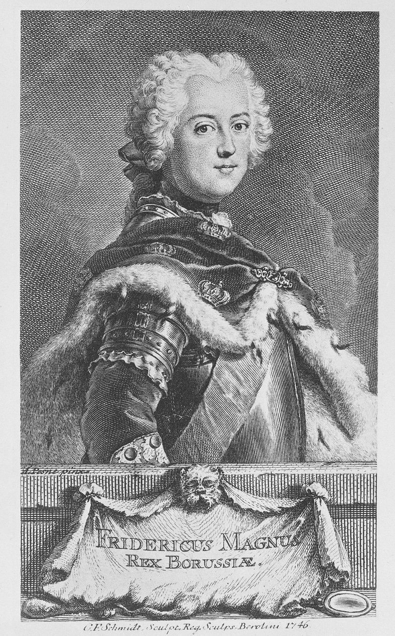Friedrich II, konge av Preussen, gravert av Georg Friedrich Schmidt, 1746 av Antoine Pesne