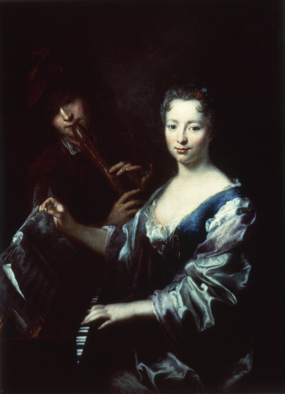 Dame som spiller spinet og fløytist av Antoine Pesne