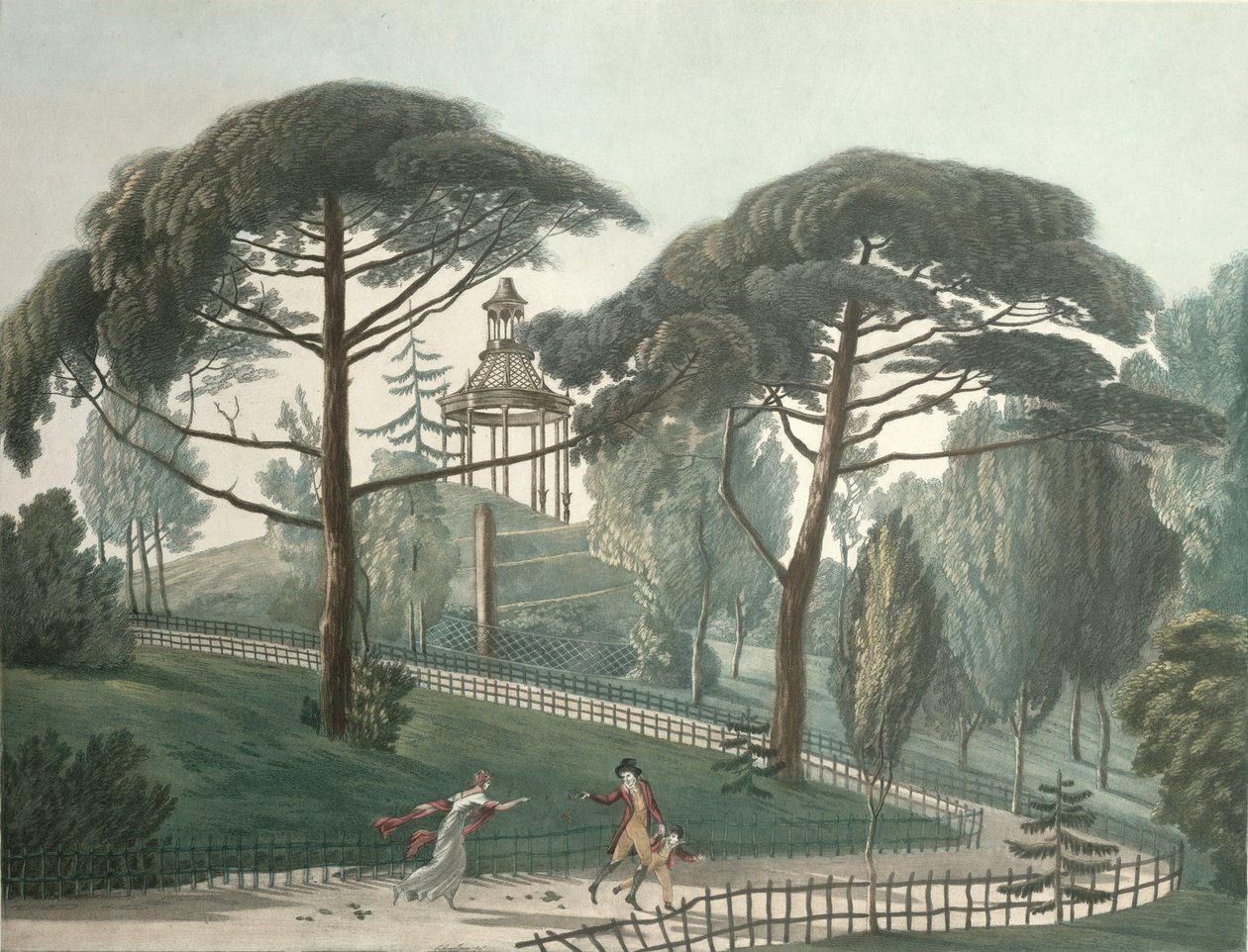 Labyrinten eller Belvedere av Jardin des Plantes i Paris, gravert av Nicolas Marie Joseph Chapuy (1790-1858) (akvatint) av Antoine Pierre Mongin