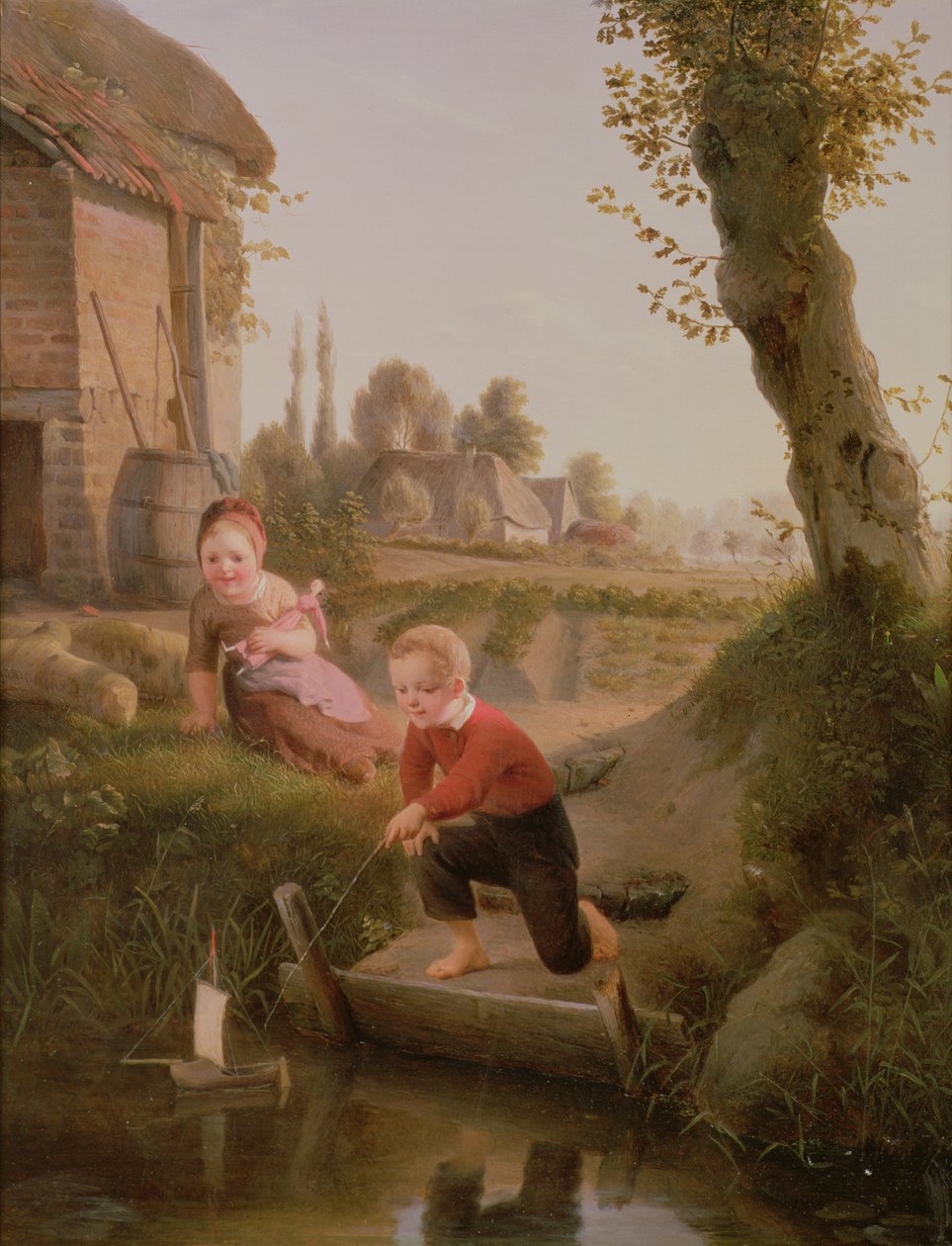 To barn leker med en båt av François Antoine de Bruycker