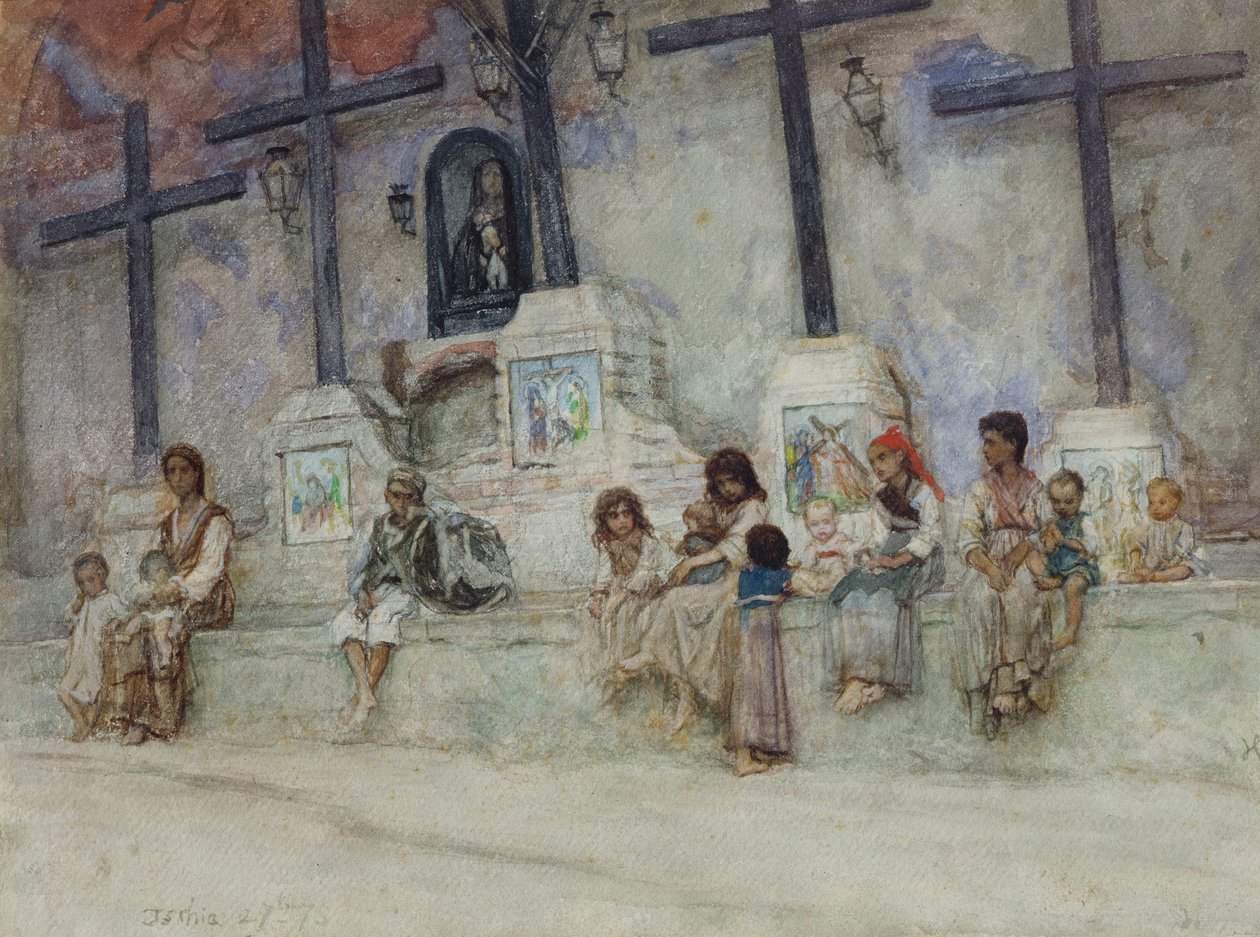 Golgata i Ischia (akvarell på papir) av Antoine Auguste Ernest Herbert or Hebert