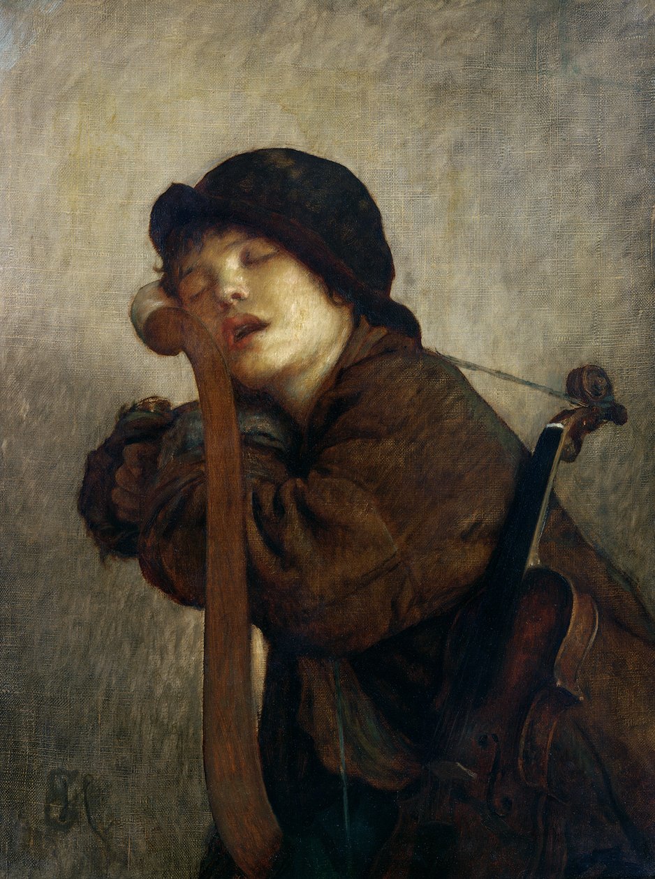 Den lille fiolinisten sover, 1883 av Antoine Auguste Ernest Herbert or Hebert