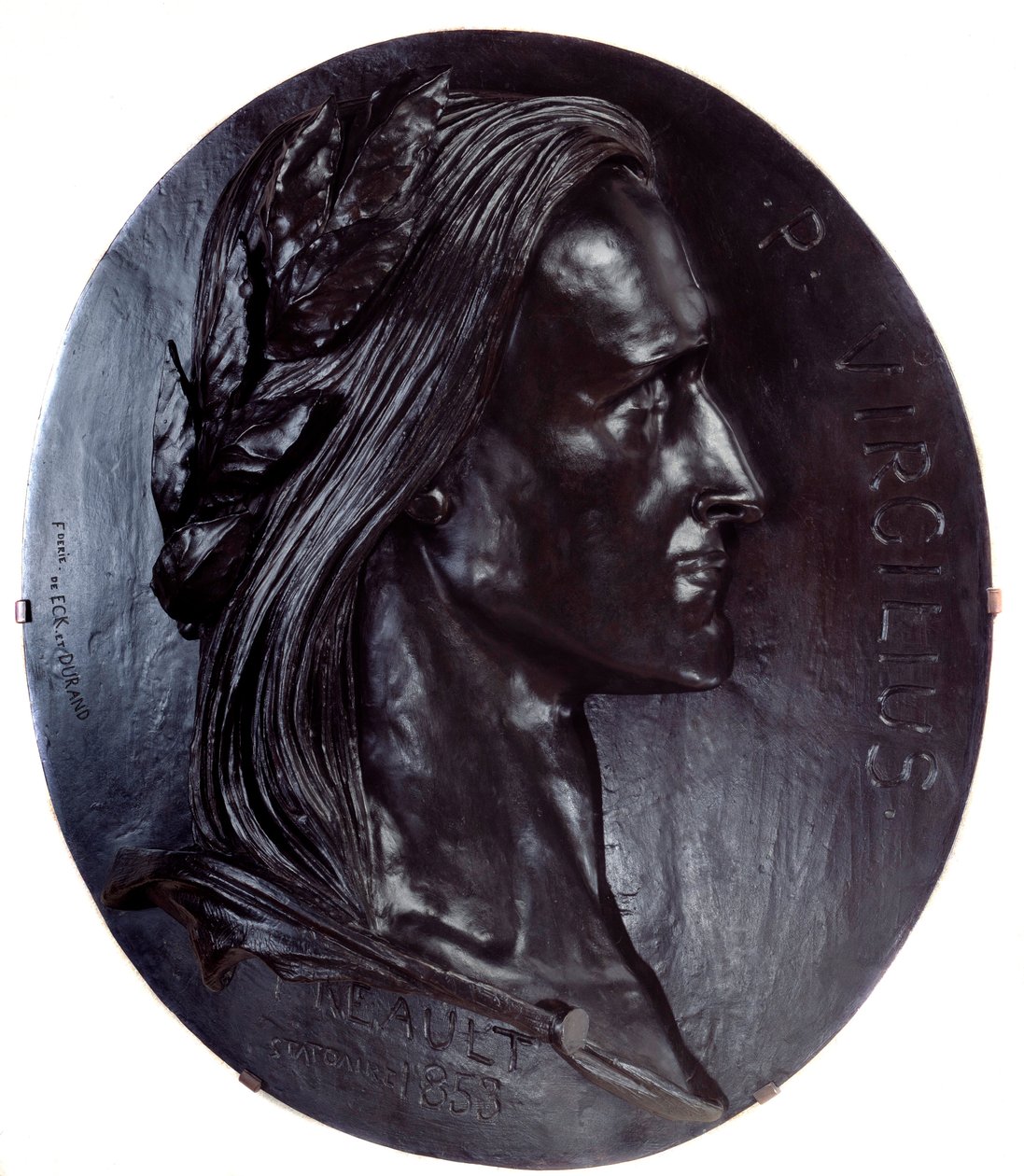 Representasjon av Virgil (Publius Vergilius Maro eller Virgilio) latinsk poet (70-19 f.Kr.) Kolossal oval bronsemedalje av Auguste Preault (1809-1879) 1853 Paris, musee d