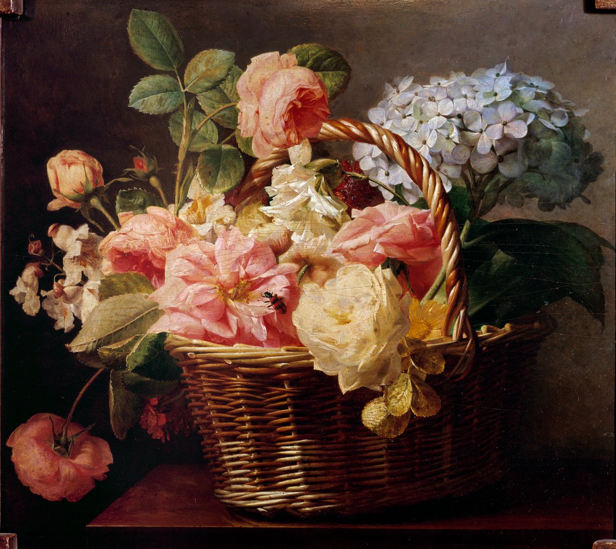Buketter med blomster i en kurv Maleri av Antoine Berjon (1754-1843) Privat samling fra 1800-tallet av Antoine Berjon