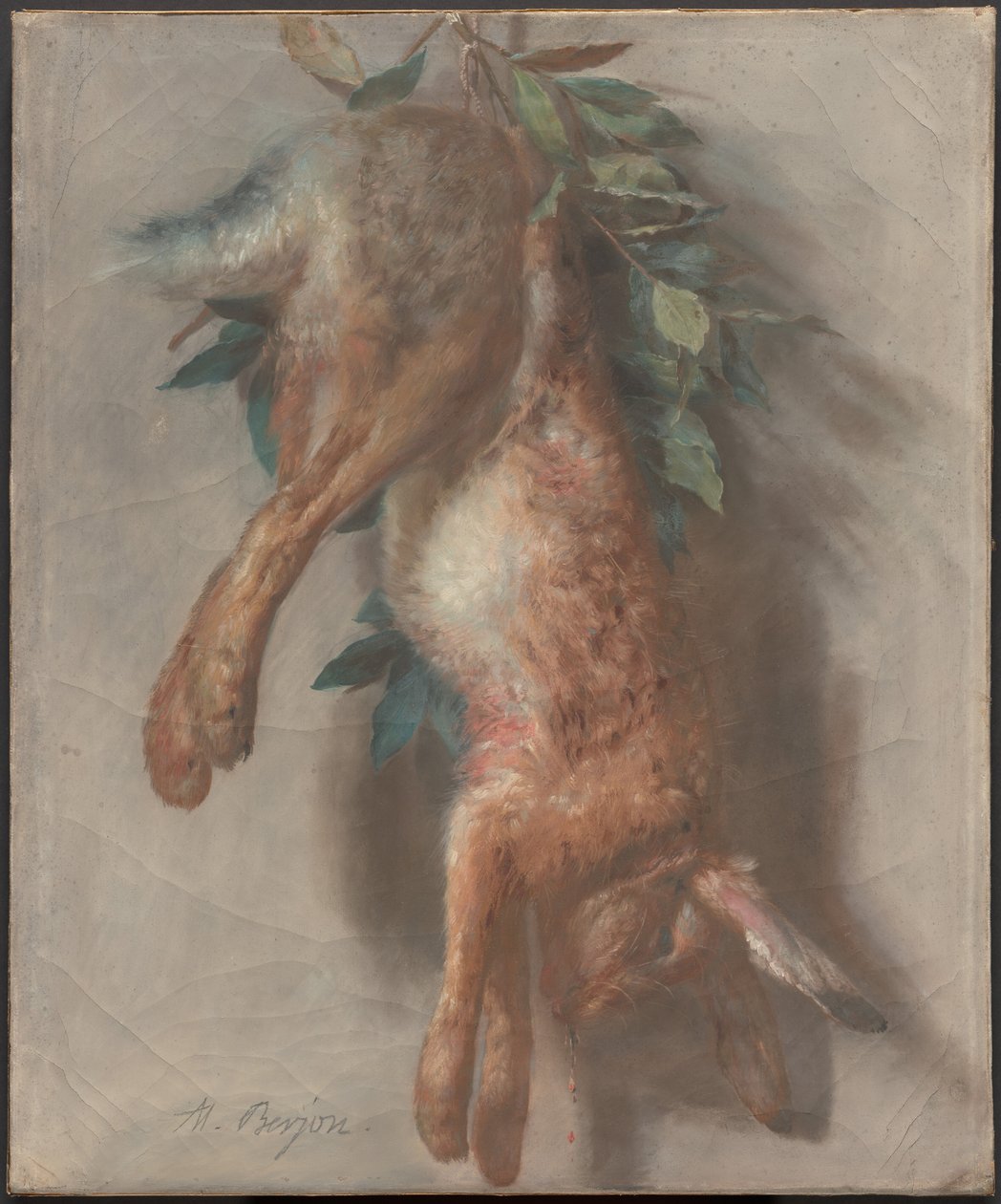Jakttrofé med hare og laurbærblad av Antoine Berjon