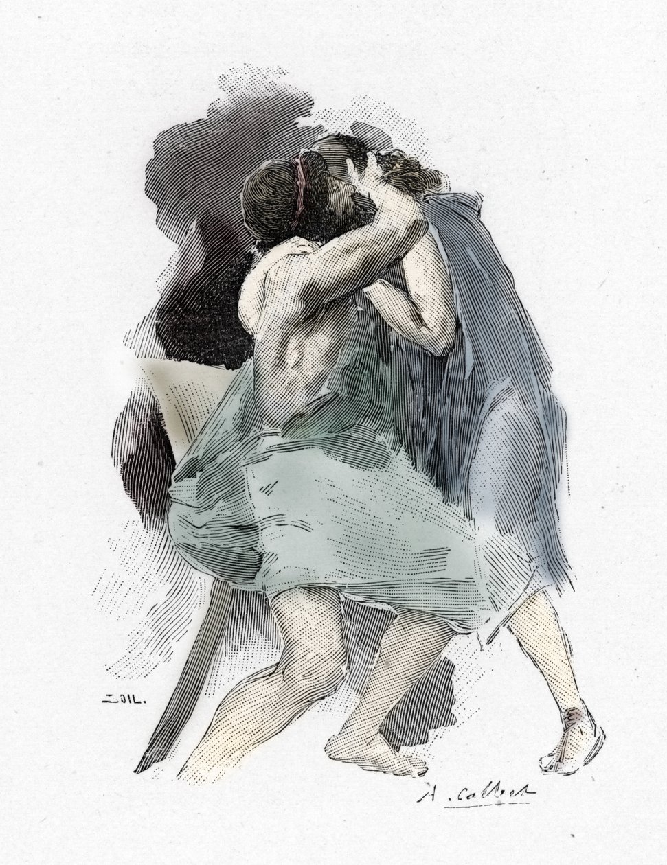 Odyssee d'Homere: Chant XVI: les reunion d'Ulysses et de Telemaque (Odyssey av Homer: møte mellom Telemachus og Odysseus) Illustrasjon av Antoine Calbet (1860-1944) for "The odyssee" av den greske poeten Homere (Odyssey av Homer) ) 1897 P av Antoine Calbet