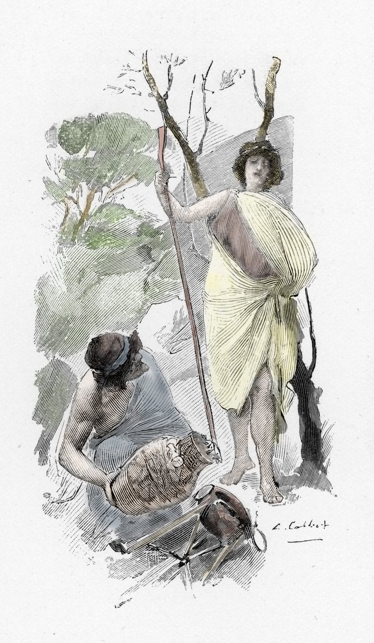 Odyssee d'Homere: sang XIII: Athena deguisee som en ung hyrde ønsker Ulysses a Ithaque velkommen (Odyssey av Homer: Odysseus vender tilbake til Ithaca og møter Athena forkledd som en gjetergutt) Illustrasjon av Antoine Calbet (1860-1944) for "The  av Antoine Calbet