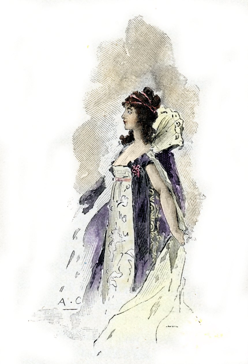 Portrett av Desiree Clary (1777-1860) Dronning av Sverige i 1818 (Portrett av dronningen av Sverige Desire Clary i 1818) Tegning av Antoine Calbet henter fra "Napoleon et les femmes" av Masson av Antoine Calbet