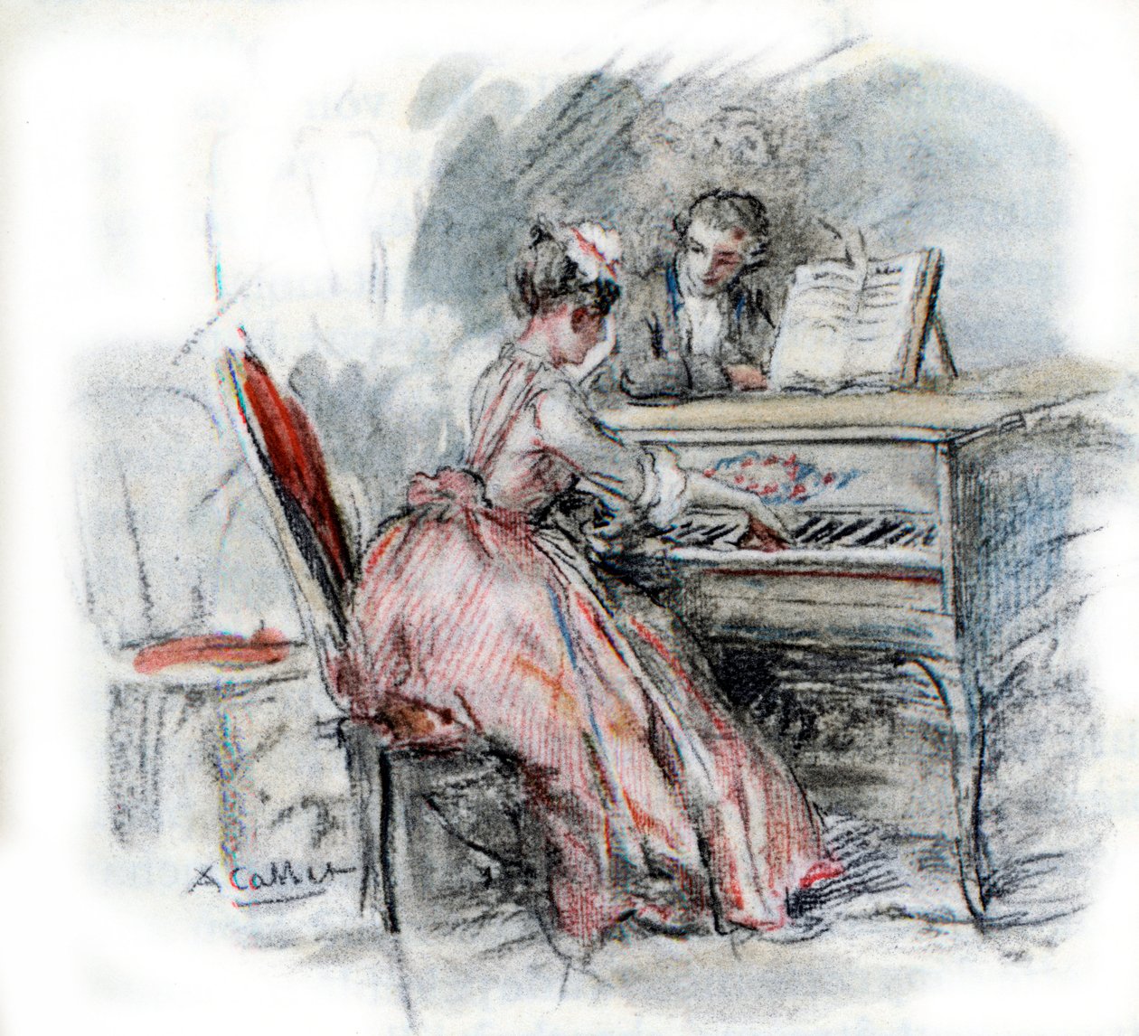 Werther beundrer Charlotte som spiller cembalo av Antoine Calbet