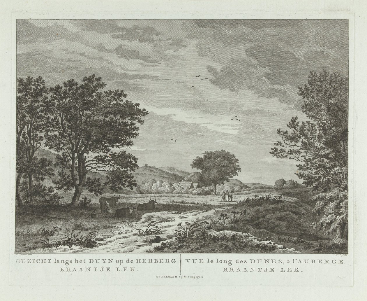 Sanddynelandskap med en vandrefamilie Utsikt langs sanddynen på vertshuset Kraantje Lek / Vue le long des dunes, a l'auberge Kraantje Lek (tittel på objekt) av Antoine Cardon
