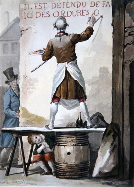 En skiltskriver og hans assistent (fargelitho) av Antoine Charles Horace Vernet