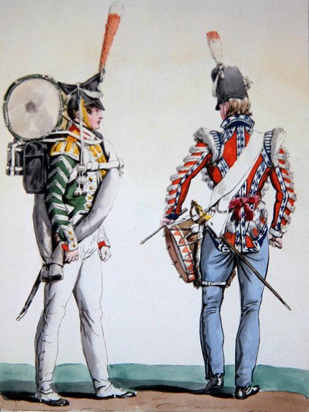 Engelske og russiske trommeslagere (litho) av Antoine Charles Horace Vernet