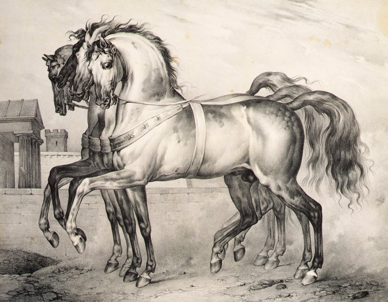 Hestene ridd av Louis Philippe, hertugen av Orleans i slaget ved Valmy, gravert av Victor Adam (1801-66) ca. 1834-38 (litho) av Antoine Charles Horace Vernet
