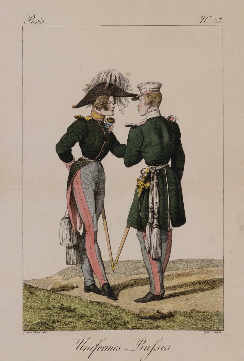 Russiske uniformer (håndfarget gravering) av Antoine Charles Horace Vernet