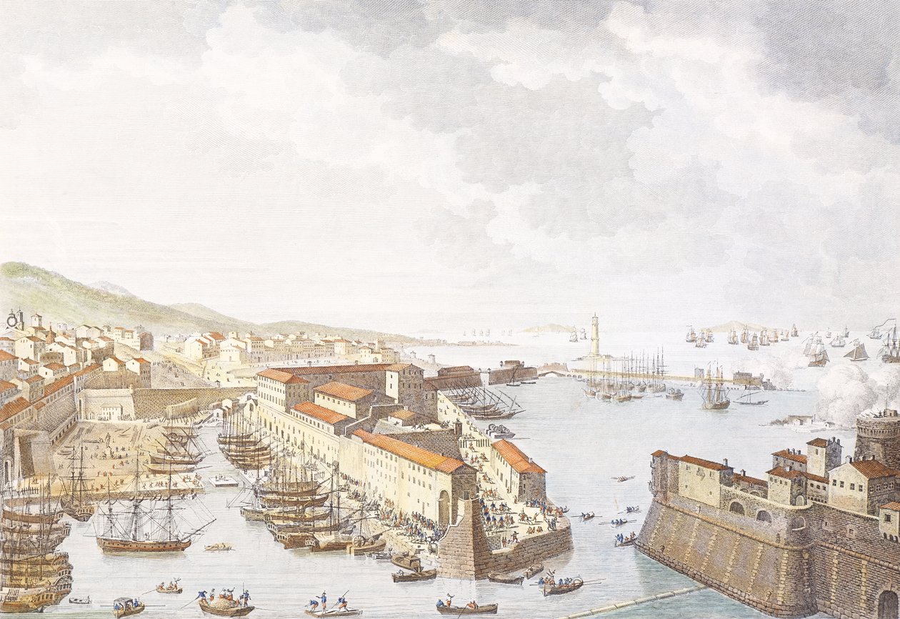 Inntreden av fransk til Livorno, juni 1796, gravering av Jean Duplessis-Bertaux (1750-1818), tegning av Carle Vernet (1758-1836), franske revolusjonskriger, Italia av Antoine Charles Horace Vernet