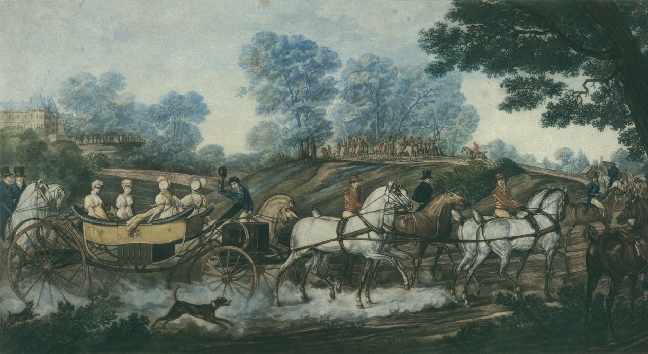 Jaktmøte, gravert av Philibert Louis Debucourt (1755-1832) tidlig på 1800-tallet av Antoine Charles Horace Vernet
