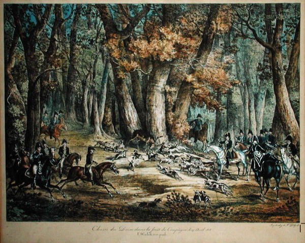 Jakt på hjort i skogen ved Compiegne, 27. april 1818 av Antoine Charles Horace Vernet