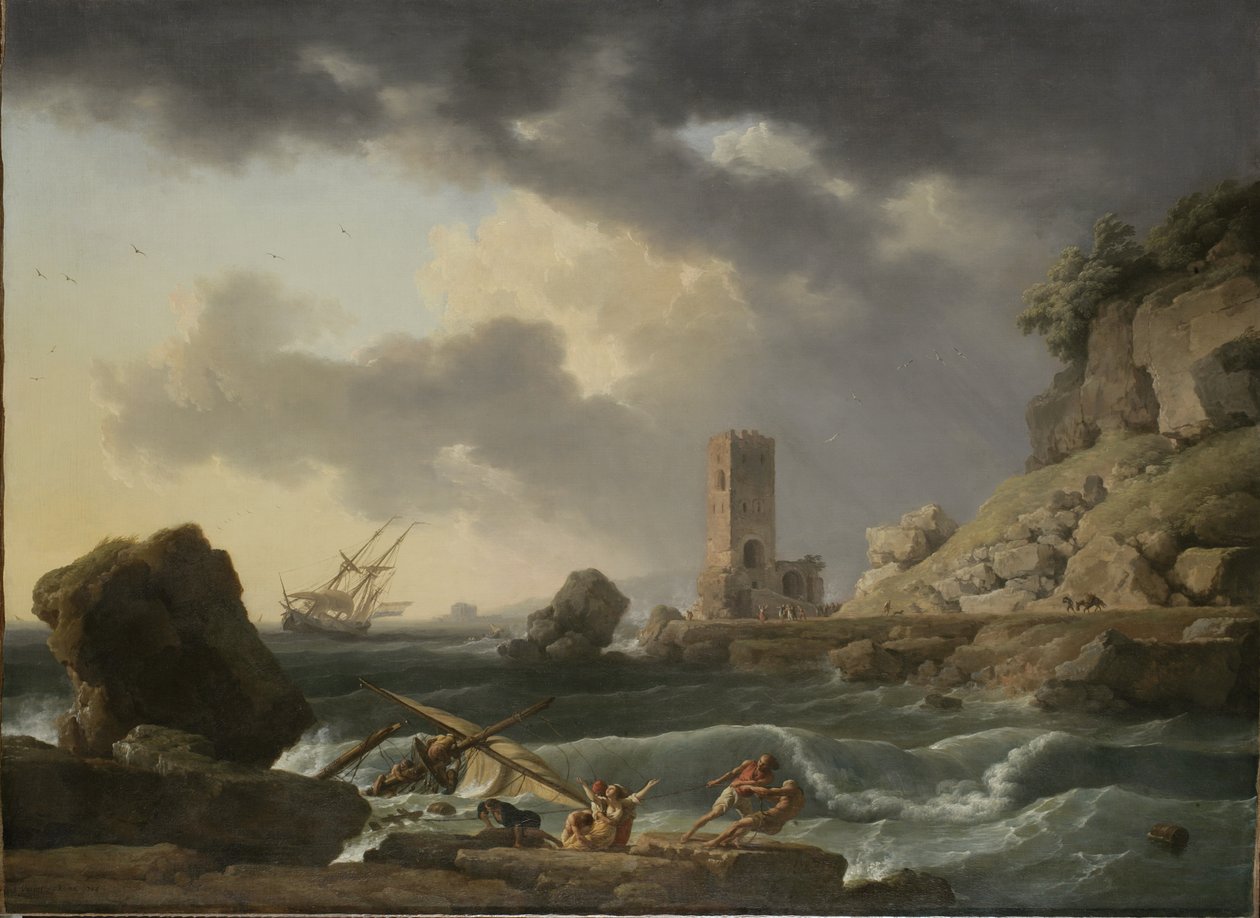 Steinete kystlandskap med forlis, 1746 av Antoine Charles Horace Vernet