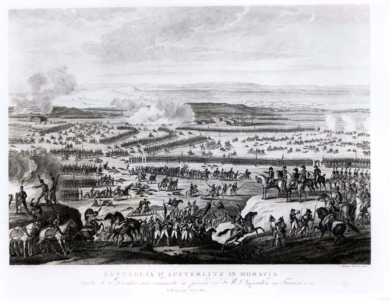 Slaget ved Austerlitz i Moravia, 2. desember 1805, gravert av Antonio Verico (f. ca. 1775) av Antoine Charles Horace Vernet
