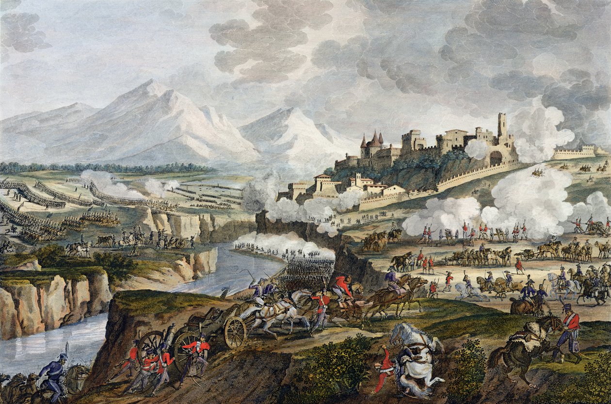 Slaget ved Roveredo, 18. Fructidor, år 4 (september 1796) gravert av Jean Duplessi-Bertaux (1747-1819) (akvatint) av Antoine Charles Horace Vernet
