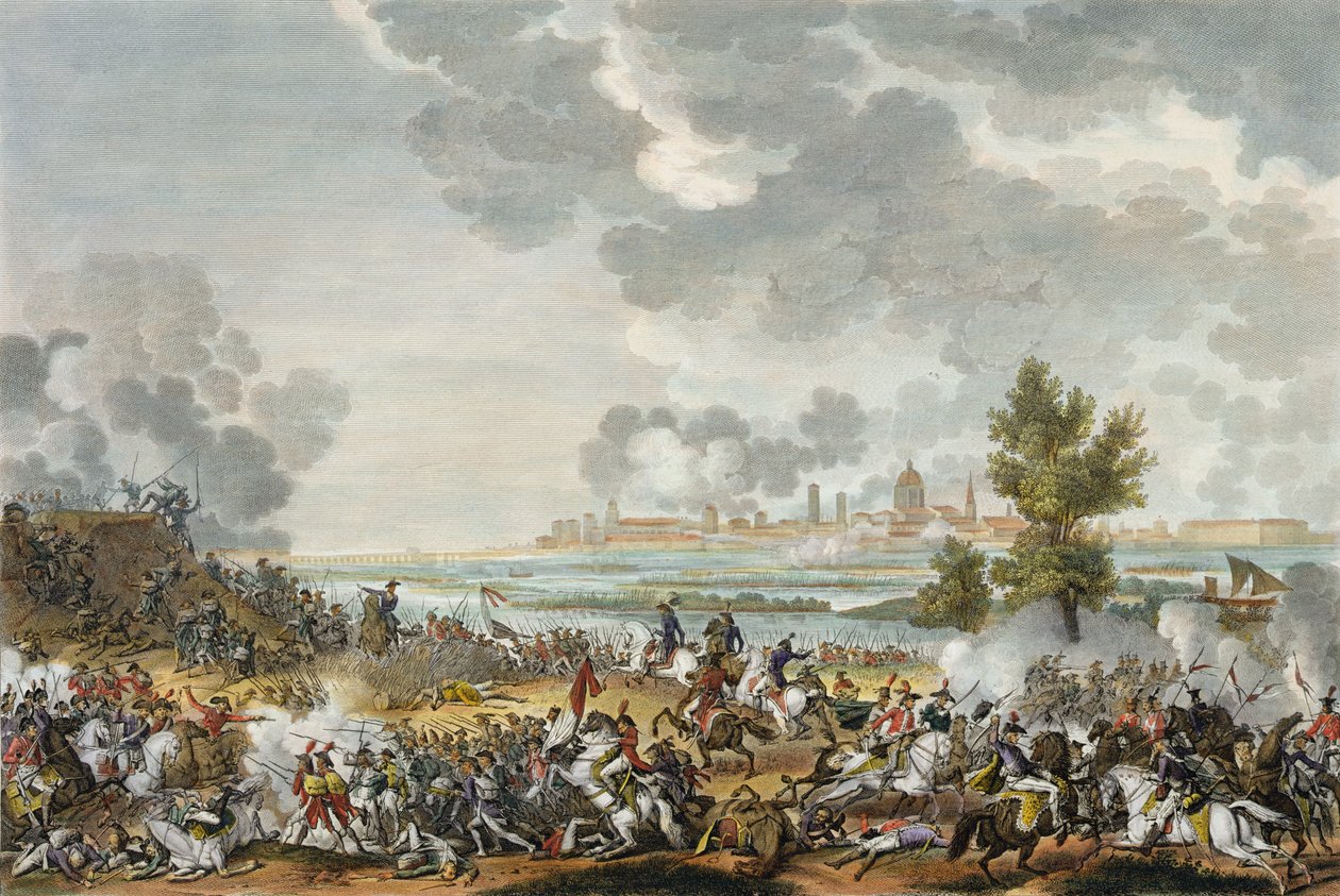 Slaget ved S. Giorgio di Mantova, 29. Fructidor, år 4 (september 1796) gravert av Jean Duplessi-Bertaux (1747-1819) (akvatint) av Antoine Charles Horace Vernet