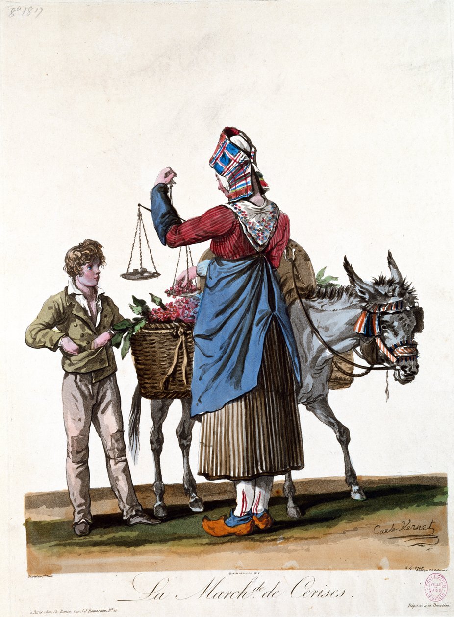 Kirsebærselgeren, gravert av Philibert Louis Debucourt (1755-1832) av Antoine Charles Horace Vernet