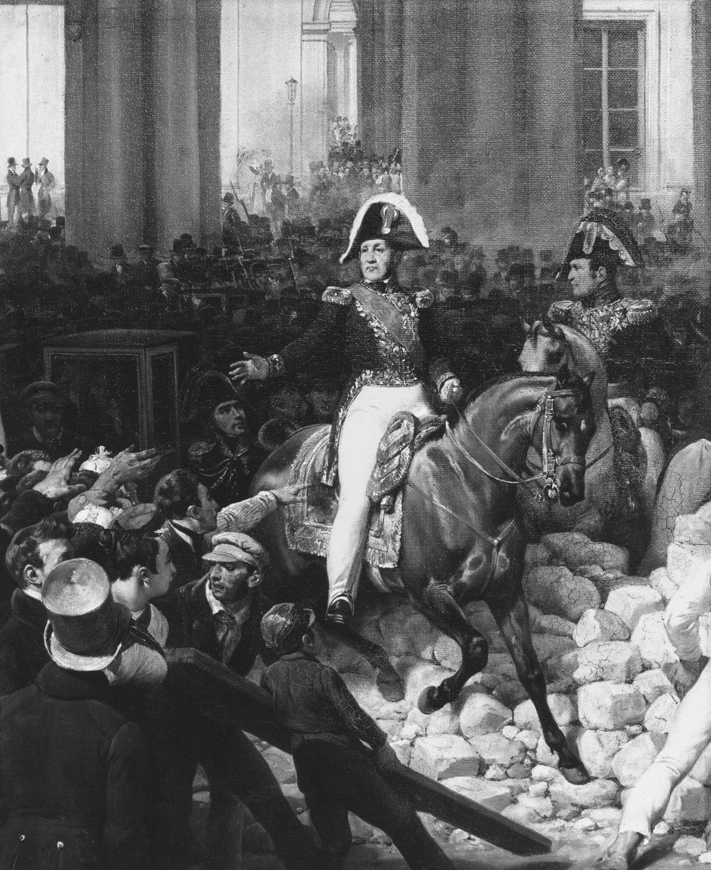 Hertugen av Orleans forlater Palais-Royal og drar til Hotel de Ville 31. juli 1830, 1832 (detalj av 141289) av Antoine Charles Horace Vernet