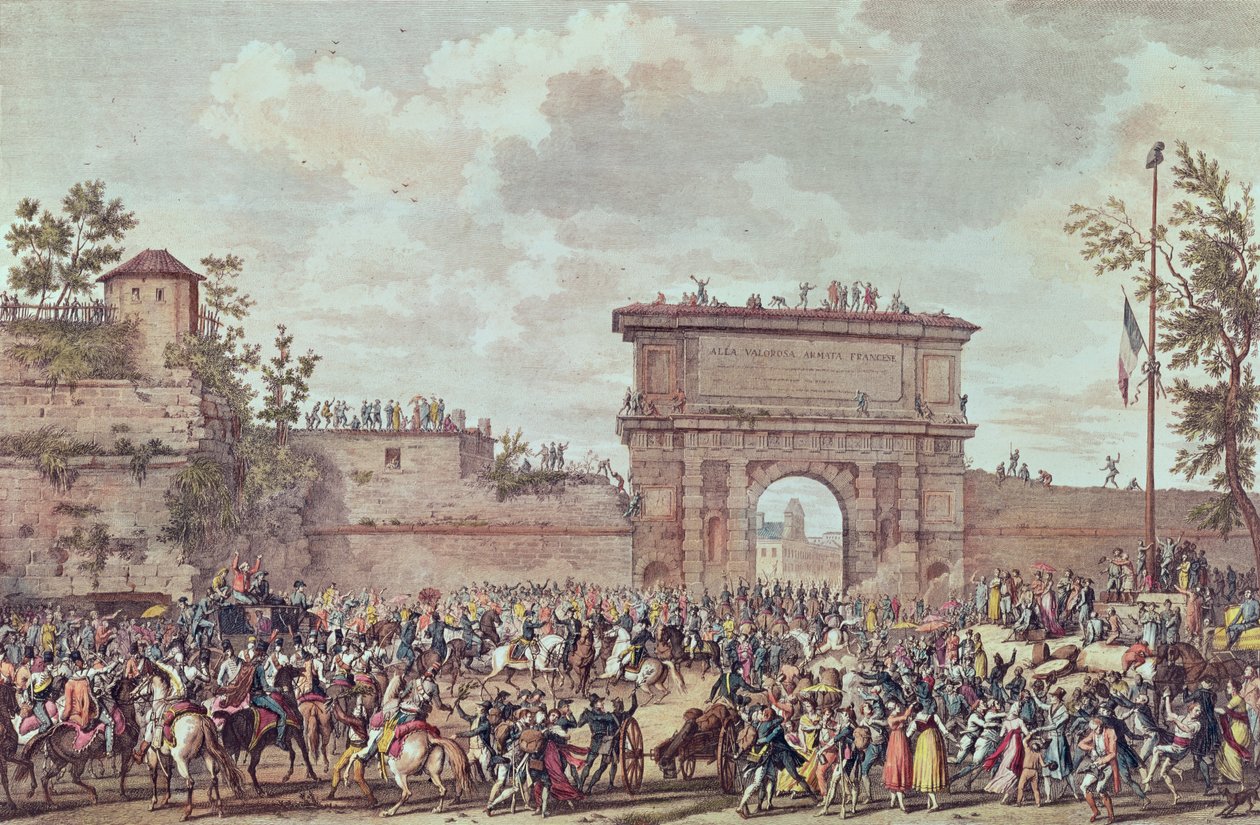 Franskmennenes inntog i Milano, 25 Floreal An IV (14. mai 1796) (akvatint) av Antoine Charles Horace Vernet