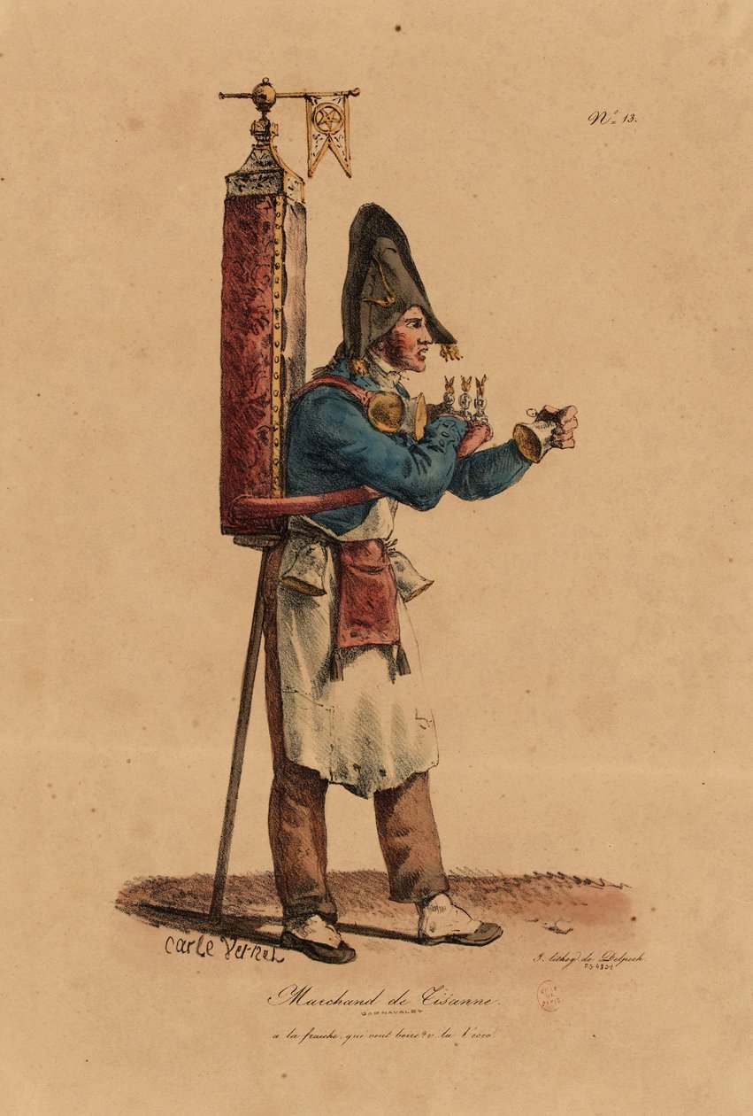 The Tisane Seller, nummer 13 fra The Cries of Paris-serien, gravert av Francois Seraphin Delpech (1778-1825) av Antoine Charles Horace Vernet