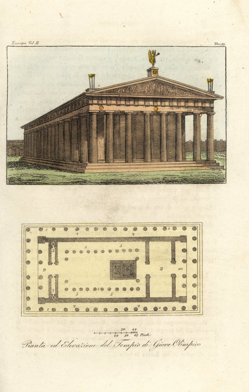 Høyde og plan av Zeus-tempelet eller Jupiter ved Olympus-fjellet av Antoine Chrysostome Quatremère de Quincy