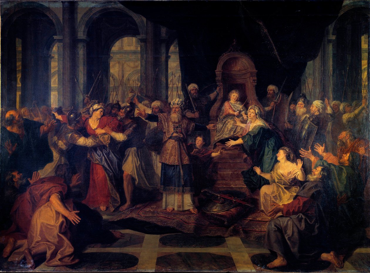 Atalja jaget fra tempelet Athalia, kona til Joram, kongen av Juda, forblir enke og styrer riket ved å forlate den jødiske religionen. Maleri av Antoine Coypel (1661-1722) av Antoine Coypel