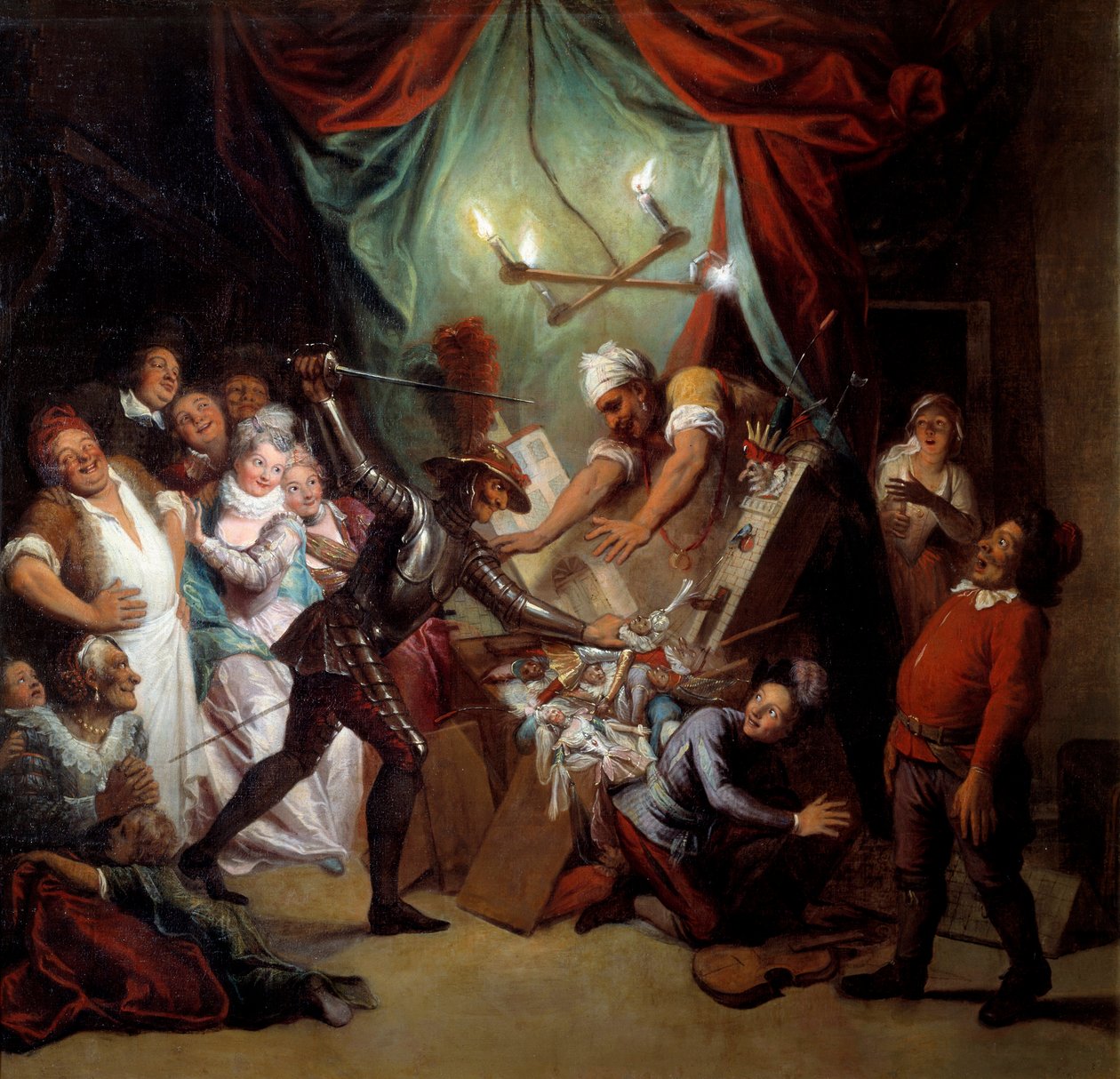 Don Quijote river ned dukkene han tror er maurere. "Den geniale gentleman Don Quijote fra La Mancha" av Miguel de Cervantes Saavedra (1547-1616). Maleri av Charles Antoine Coypel (1694-1752) av Antoine Coypel