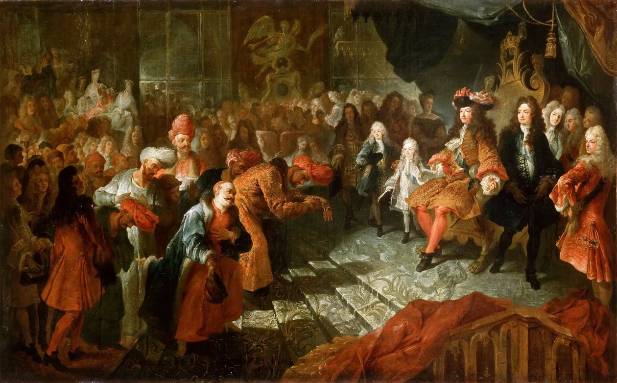 Ludvig XIV tar imot den persiske ambassadøren i Galerie des Glaces i Versailles, 19. februar 17. av Antoine Coypel
