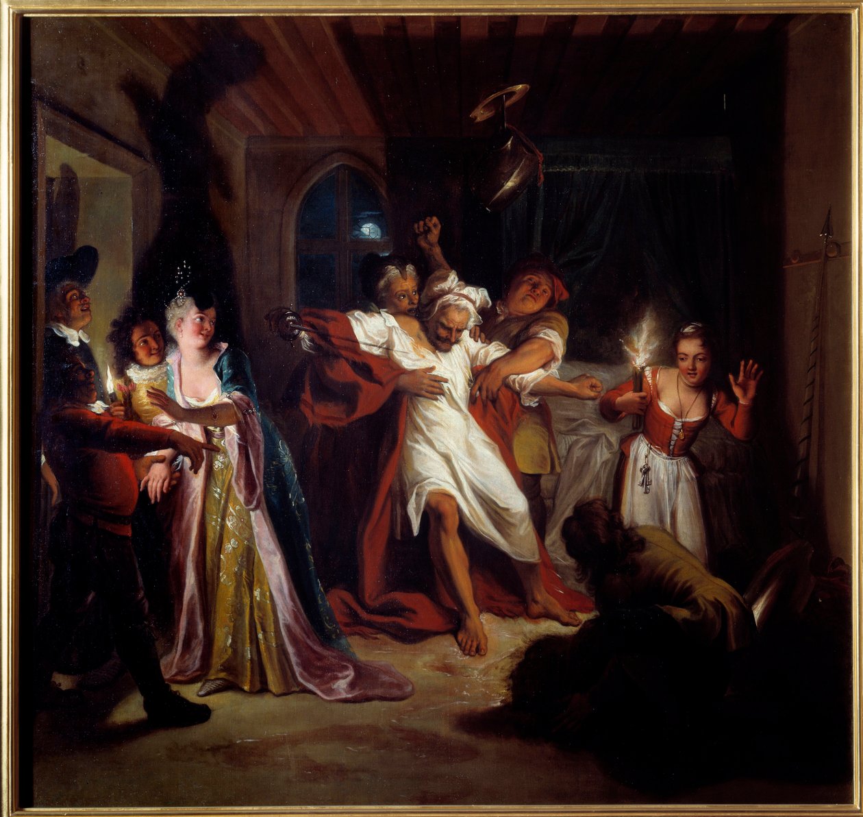 Sovende Don Quijote kjemper mot skinnene. «Den geniale gentleman Don Quijote fra La Mancha» av Miguel de Cervantes Saavedra (1547-1616). Maleri av Charles Antoine Coypel (1694-1752), mellom 1716. Olje på lerret. Mål: 1,23 x 1,28m. Compiegne, Musee National av Antoine Coypel