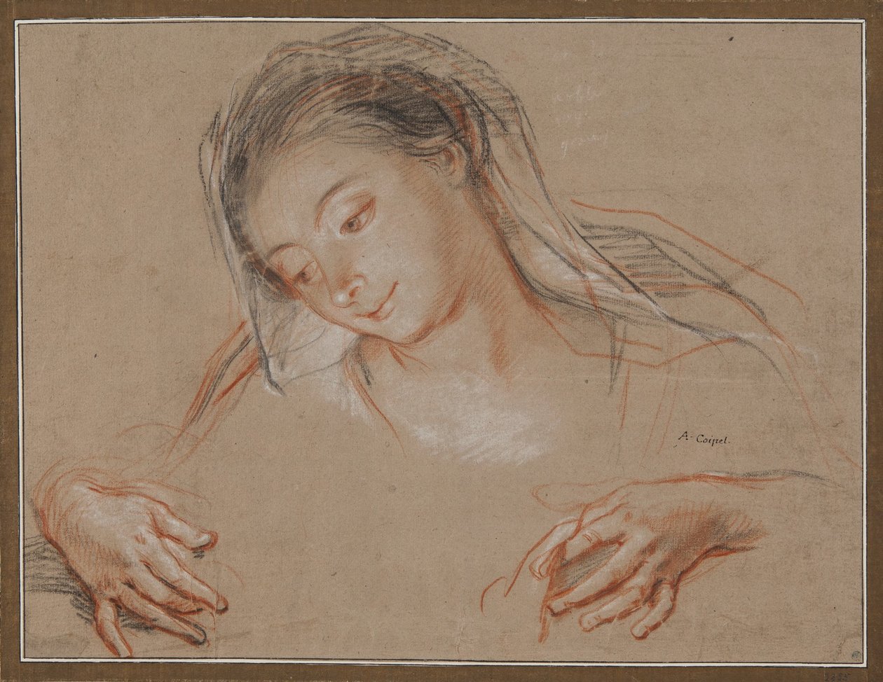 Studie til en madonna. Hode og to hender av Antoine Coypel