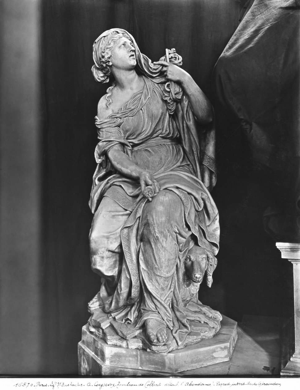 Graven til Jean-Baptiste Colbert de Torcy 1619-83, detalj av Fidelity, ca. 1685-1687 marmor se også 248118, 248119, 248120, 252767, 252768 bw foto av Antoine Coysevox