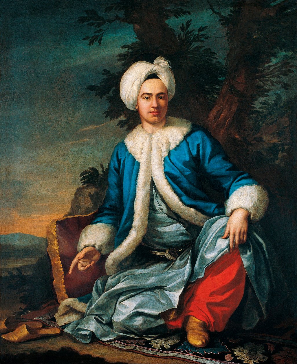 Portrett av en europeer i tyrkisk kostyme - Maleri av Antoine de Favray (1706-1791), olje på lerret (146x119 cm), andre halvdel av 1700-tallet, fransk kunst - Pera Museum, Istanbul (Tyrkia) av Antoine Favray