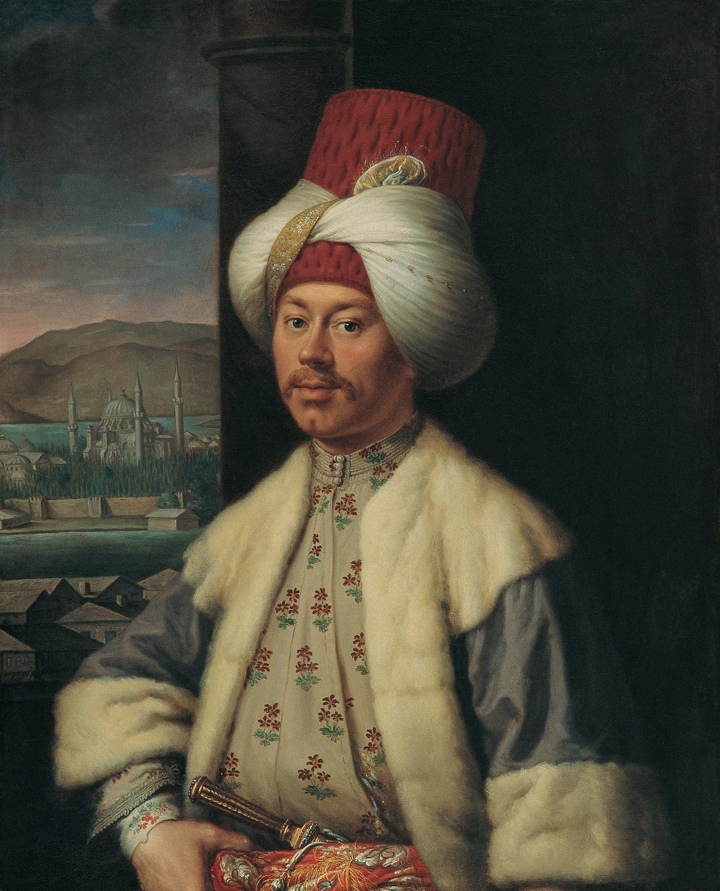 Portrett av en europeer i tyrkisk drakt - Maleri av Antoine de Favray (1706-1791), olje på lerret (84x68 cm), andre halvdel av 1700-tallet - (Portrett av en europeer i tyrkisk drakt, Olje på lerret av A. de Favray av Antoine Favray